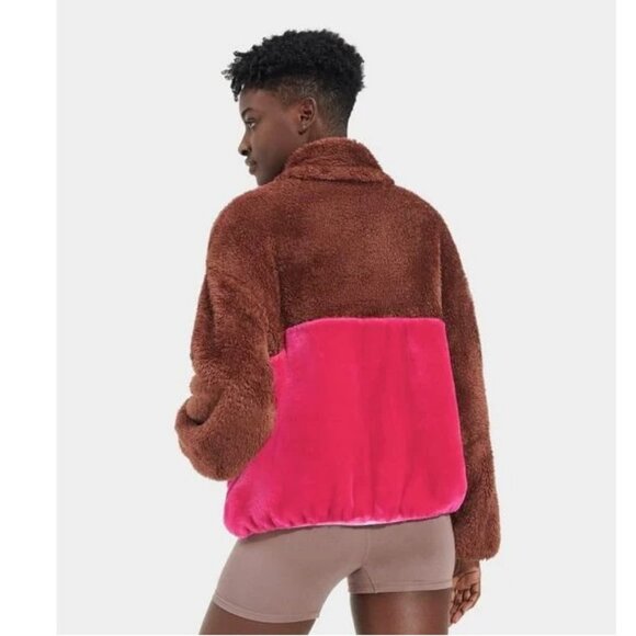 New Womens UGG Marlene II Plush Sherpa Fleece Jacket Size L Cherrywood/Cerise - Picture 3 of 3